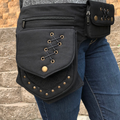 Dual Earth Tone Lace And Stud Decorated Multi-Pocket Waist Storage Wrap With Crisscross Eyelet Lacing Detail